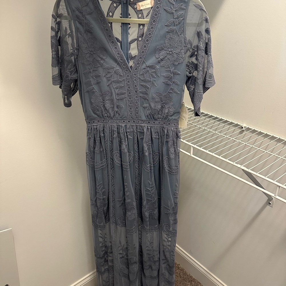 Altar'd State Gray Tiered Maxi Dress V-Neck Short Sleeve